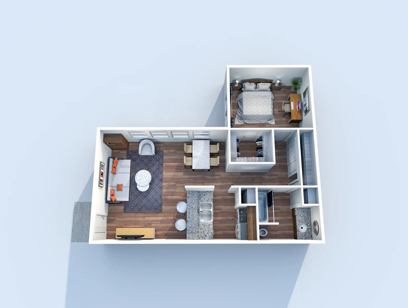 Muse — floor plan, Plan A6 · 1 bed · 1 bath · 670 sq ft