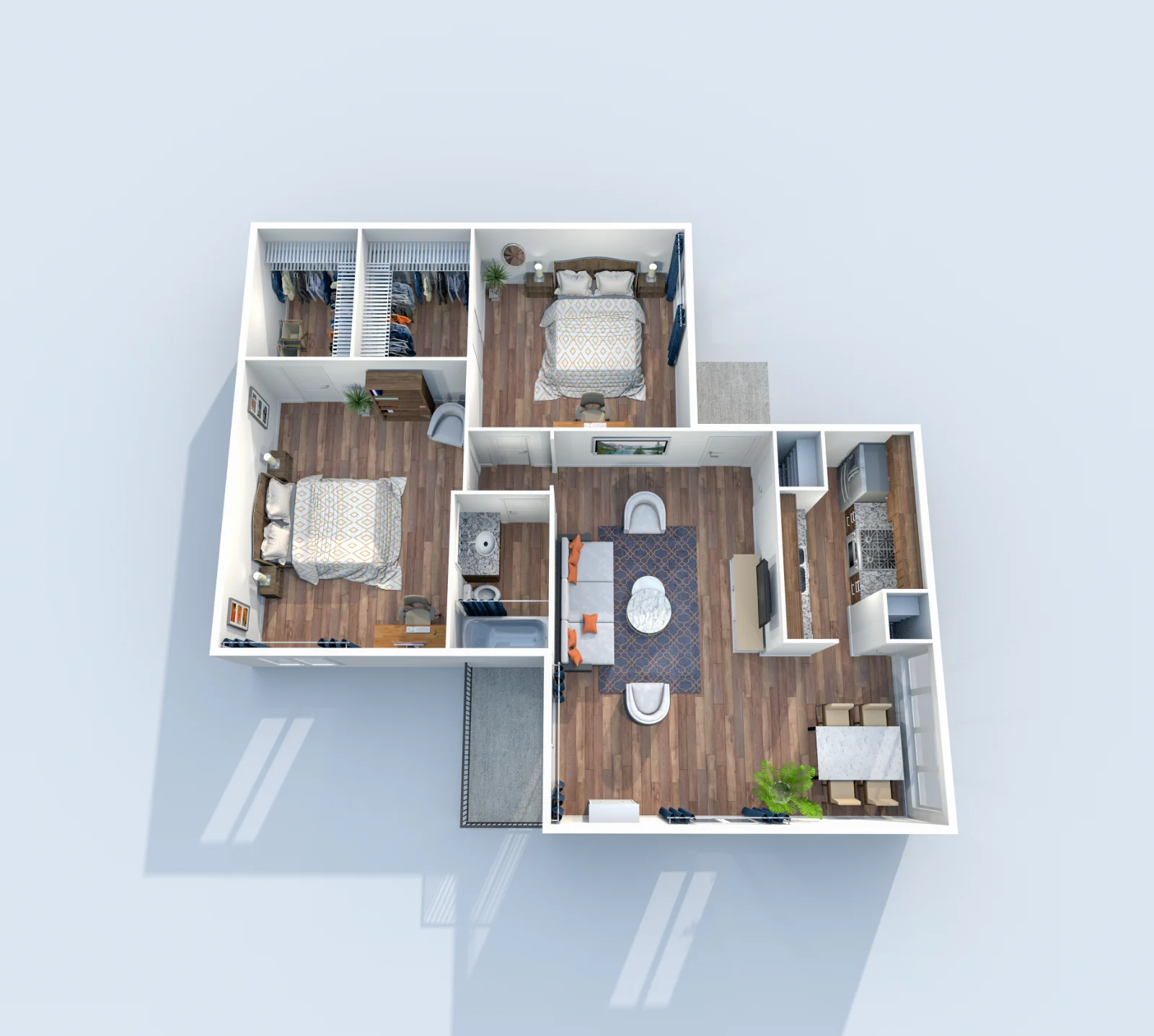 Muse — floor plan, Plan B3 · 2 bed · 1 bath · 886 sq ft