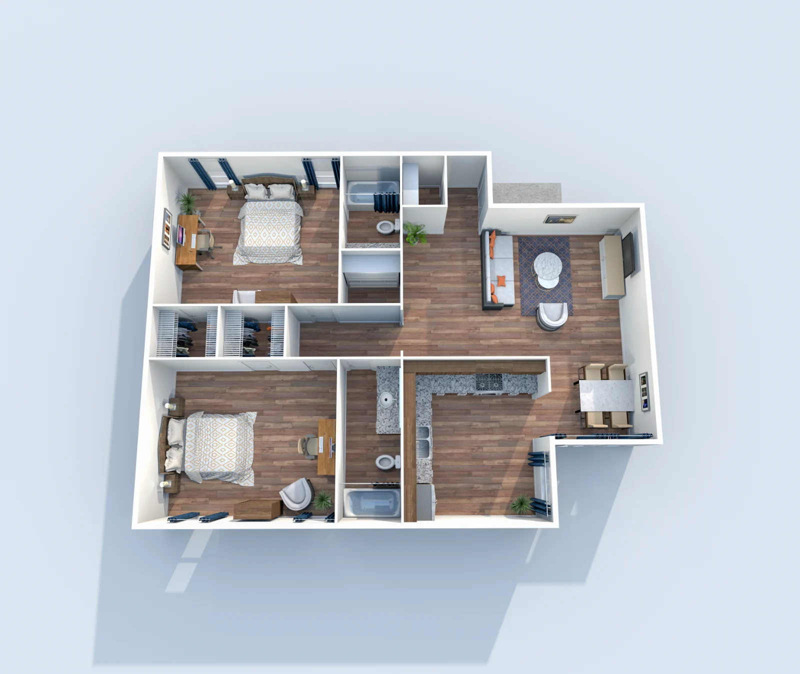 Muse — floor plan, Plan B8 · 2 bed · 2 baths · 1,002 sq ft
