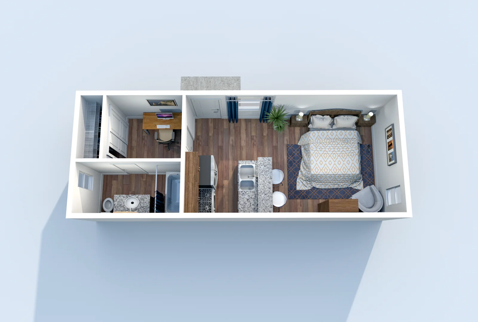 Muse — floor plan, Plan E1 · Studio · 247 sq ft