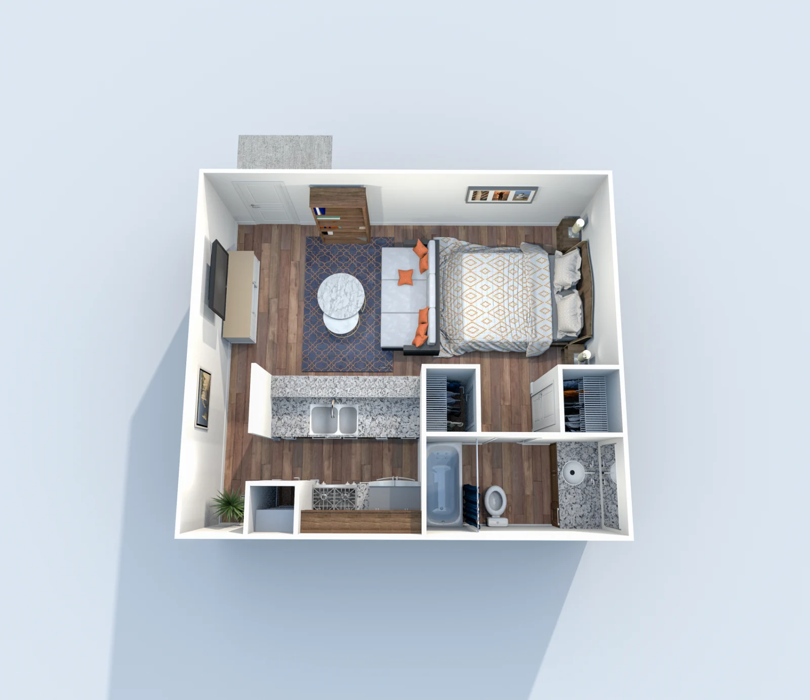 Muse — floor plan, Plan E3 · Studio · 433 sq ft